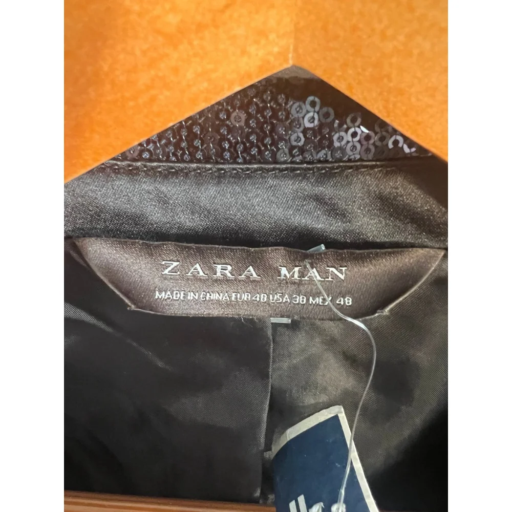 NWT ZARA MAN Navy Blue Sequined Tuxedo Suit Jacket
